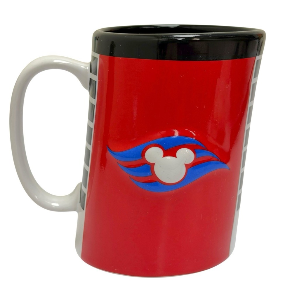 Disney Cruise Line DLC Slanted Smokestack Ceramic Mug Raised Mickey Mouse Emblem